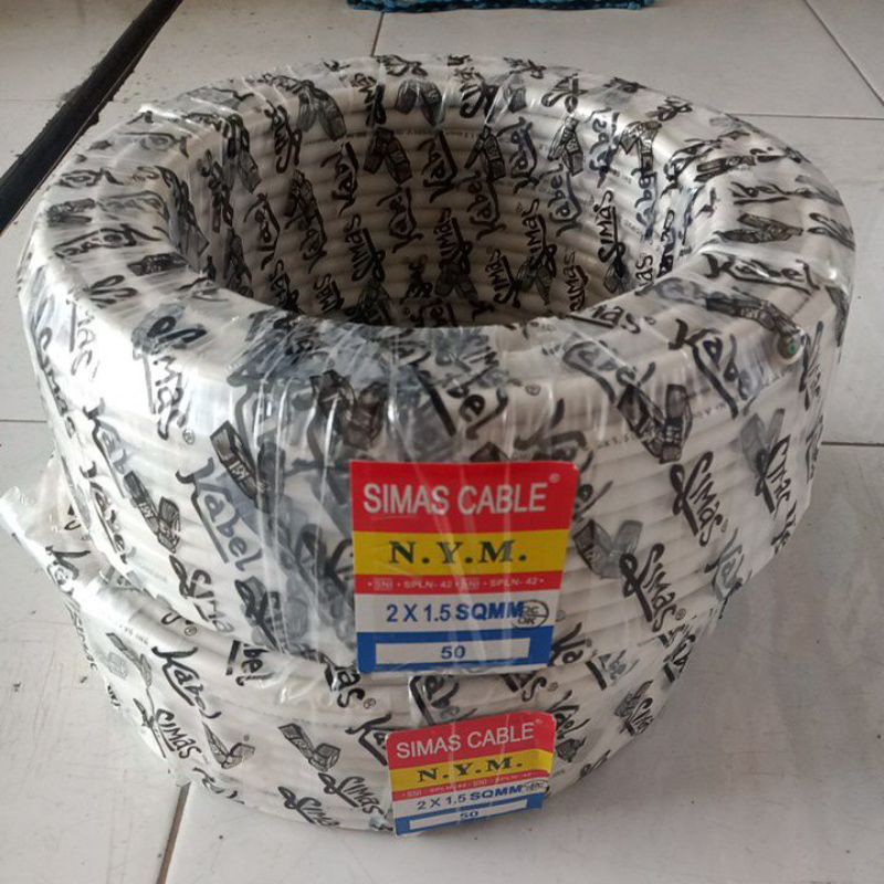 SIMAS KABEL CABLE NYM 2×1,5 KWALITAS BAGUS KABEL TEMBAGA SIMAS PANJANG 50 METER