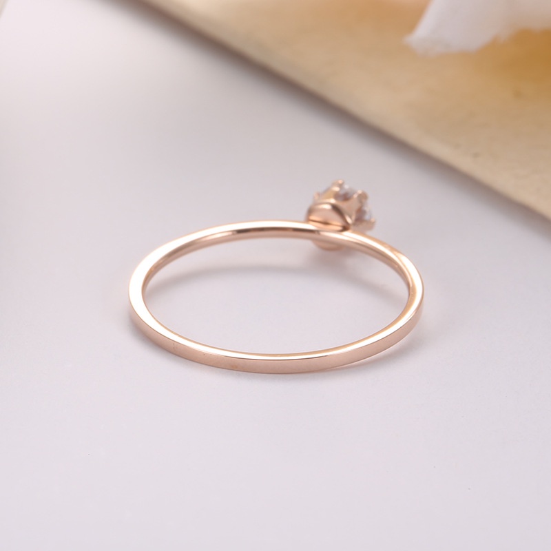 Cincin Berlian Zircon Bahan Titanium Steel Warna Rose Gold Untuk Hadiah Valentine R-22008