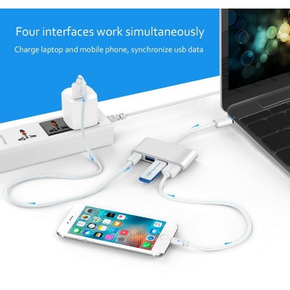 USB Hub Type C Super Speed 3 Port USB3.0 dan 1 Port USB Type C