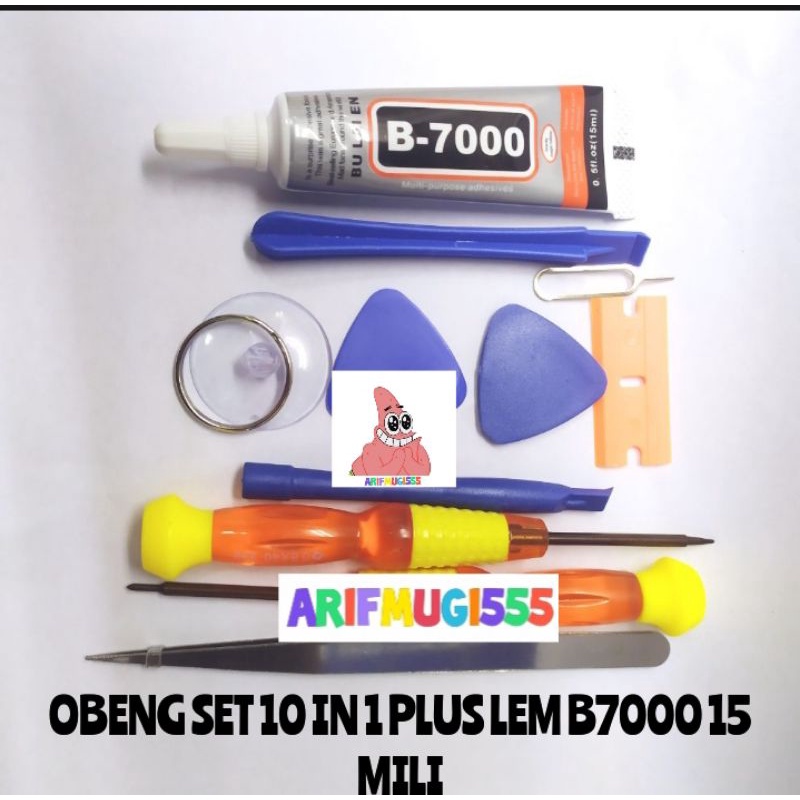 OBENG SET OPENING 10 IN 1 OBENG ALAT BONGKAR SEMUA HANDPHONE/HP PLUS LEM B7000 15 MILI CLEAR