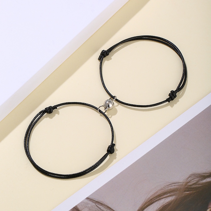 2 Pcs Fashion Magnetik Pasangan Gelang Tali Lilin Unisex Aksesori Hadiah-Won