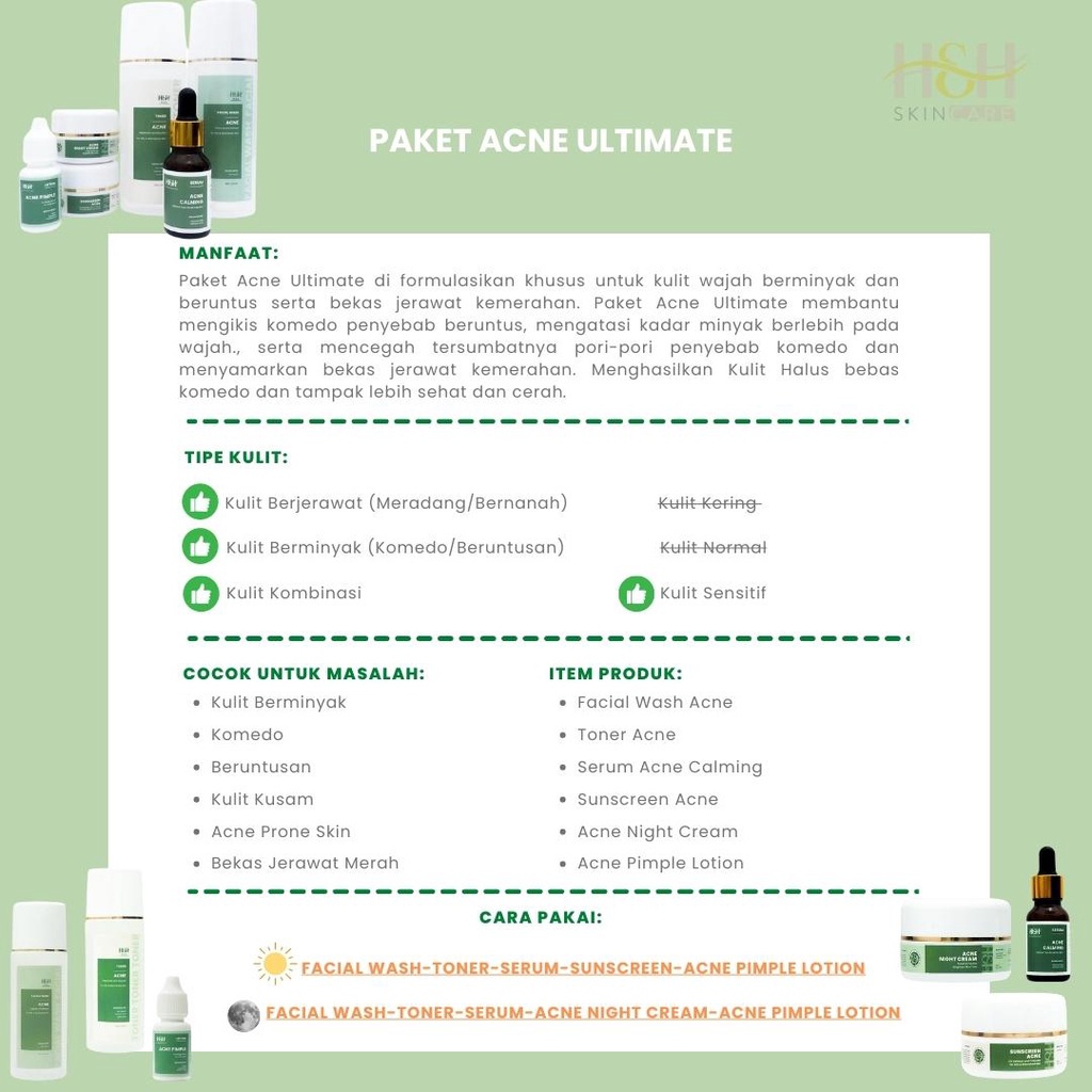 H&H Paket Acne Ultimate Bpom Perawatan Wajah Atasi Jerawat Sedang / Acne Prone Skin-3