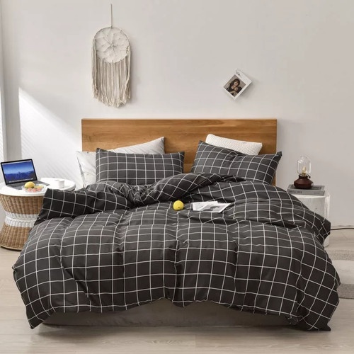Bedcover Motif Kotak Kotak Minimalis Tanpa Sprei Katun Lokal Aesthetic