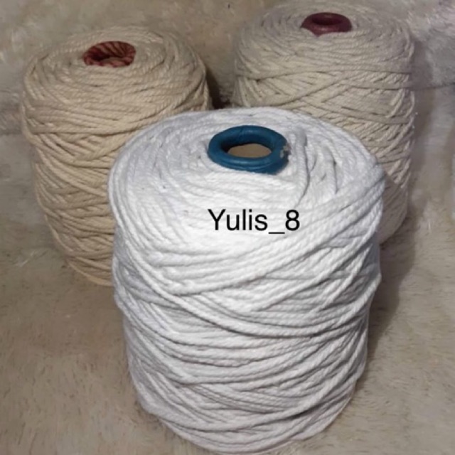 Benang katun berat 1kg Premium,NATURAL,PUTIH,BEIGE, Tali macrame size 4mm