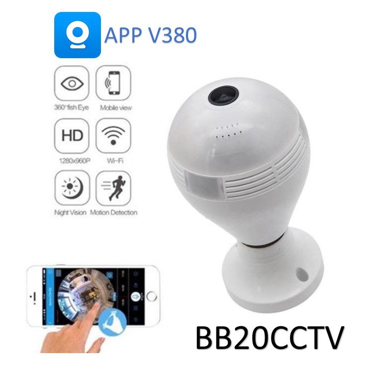 KAMERA CCTV LAMPU IP WIRELESS 2 MP PANORAMA FISHEYE 360 v380 (BOHLAM