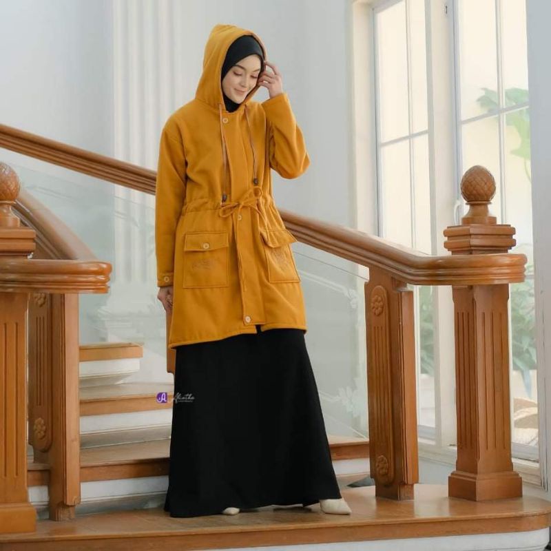 OUTER HIJAB MUSLIMAH TERBARU ORI ALIETHA JAKET HODIE WANITA MODERN MASAKINI-Mustard