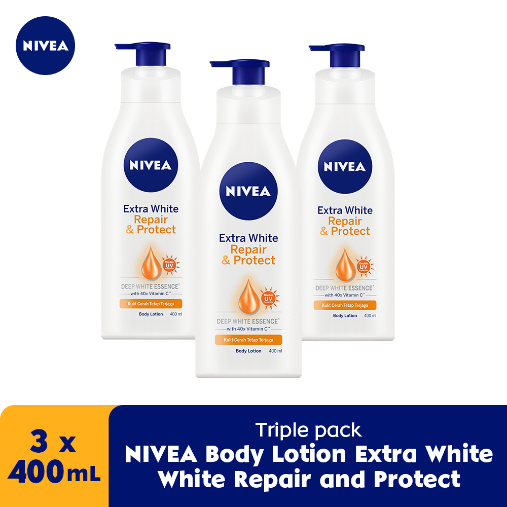 NIVEA Body Lotion Extra Bright Repair &amp; Protect SPF15 380ml x3 - Mencerahkan kulit kusam, melembapkan