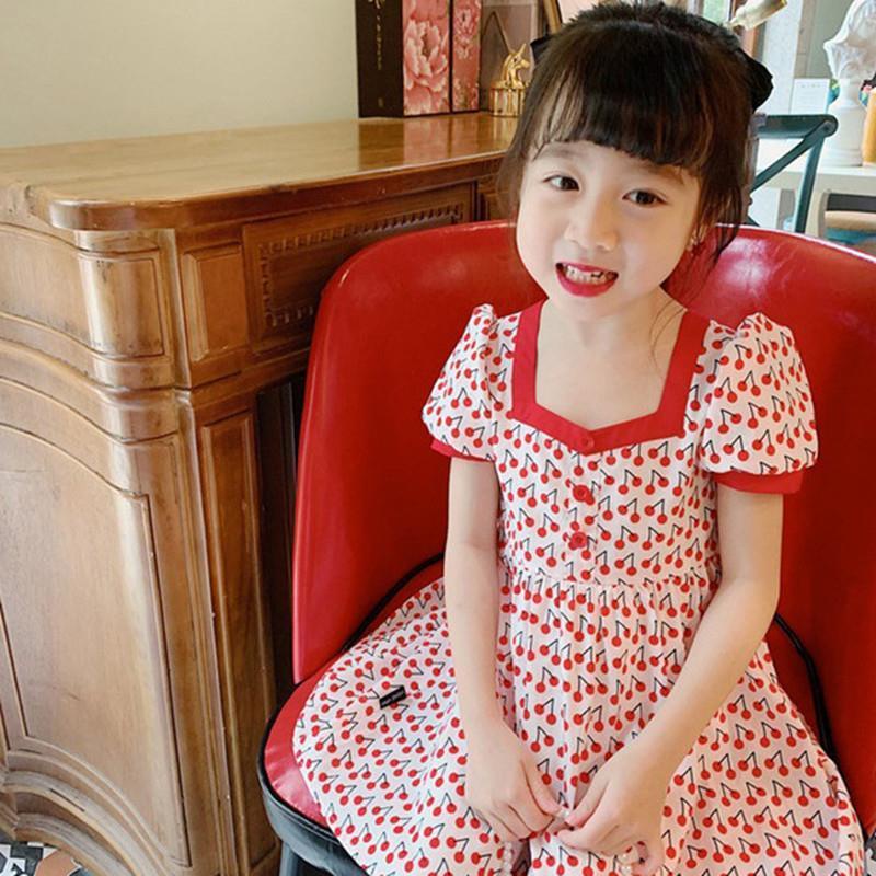 Dress Anak Perempuan  Korean Style Cherry Merah Puff