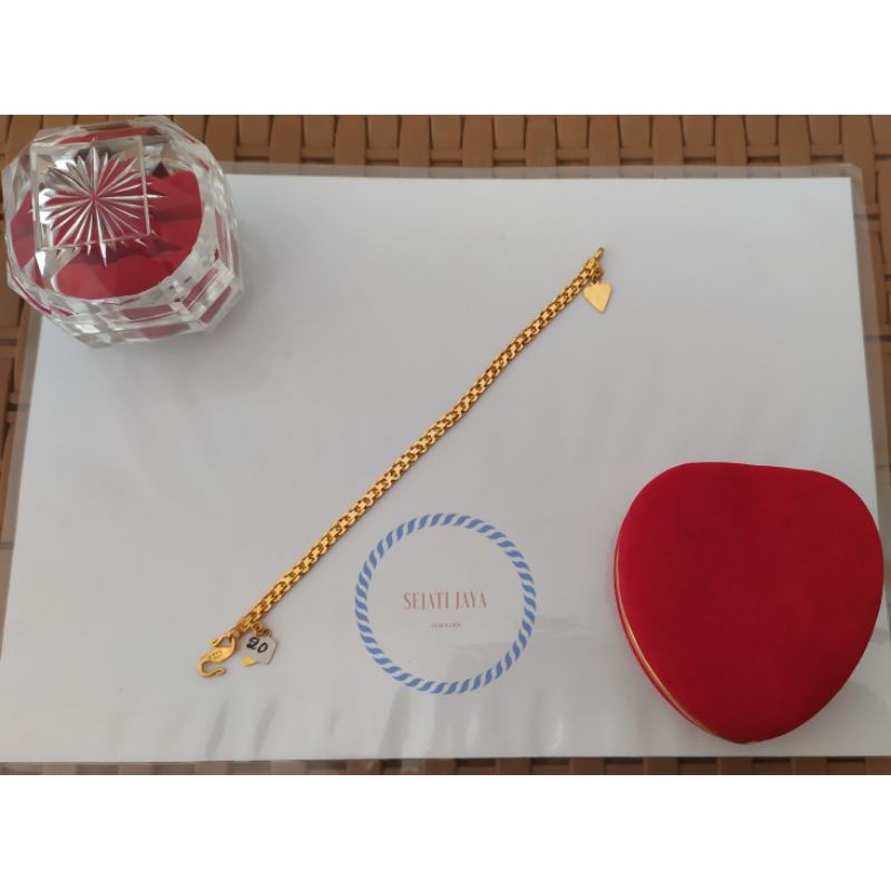 Gelang tali jam segi emas kadar 24 karat