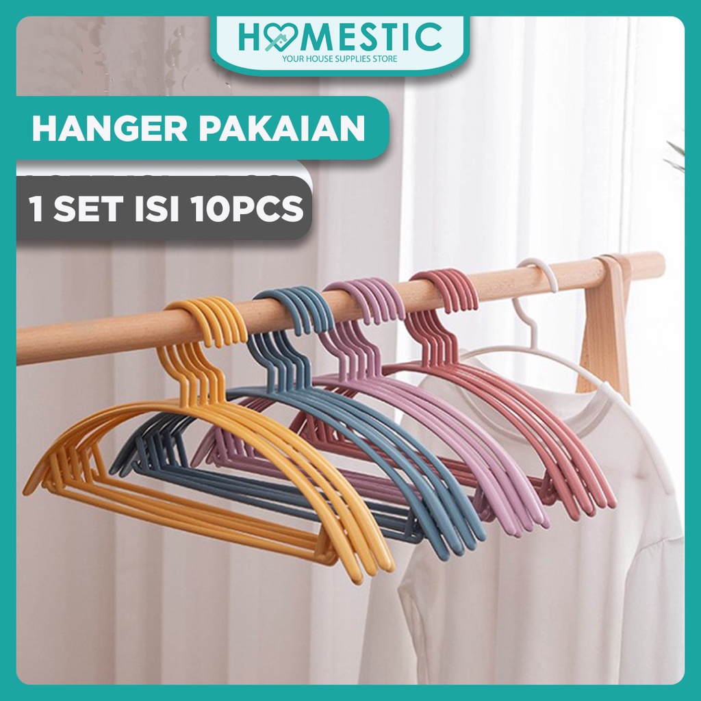 Gantungan Baju Hanger Plastik | Plastic Hanger Pakaian Laundry Anti Slip Warna | Cloth Hanger 1 SET 10 PCS