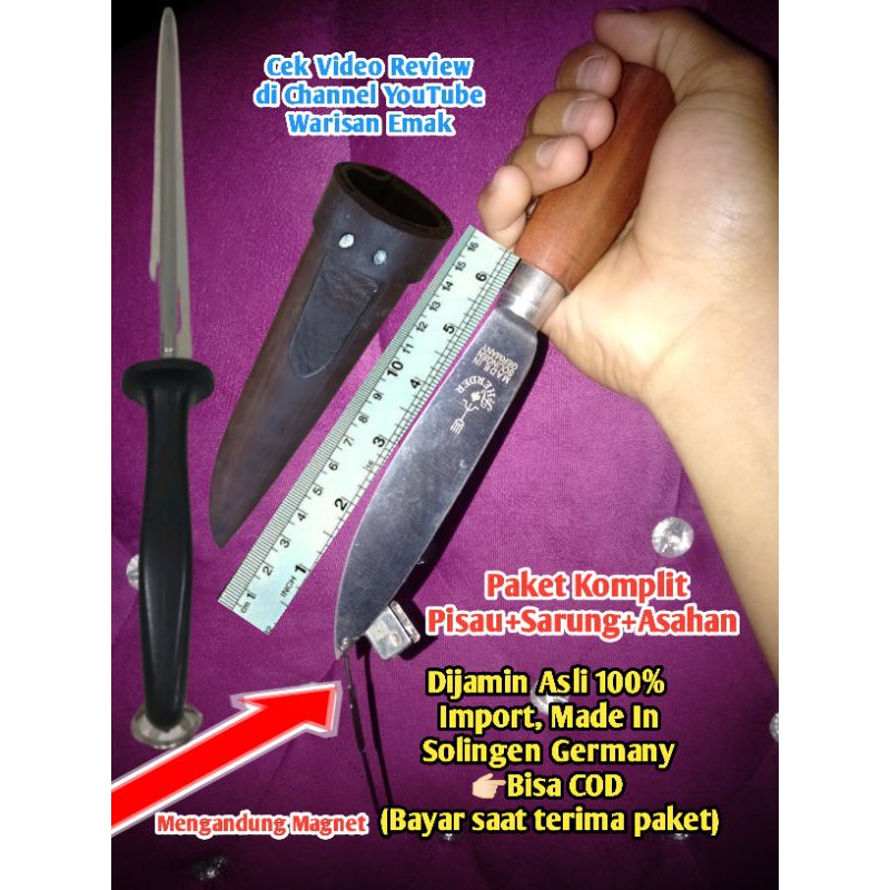 Pisau Herder Garpu + Sarung + Asahan Sharpening steel 40 cm Carl schlieper tjap mata Germany. Perlen
