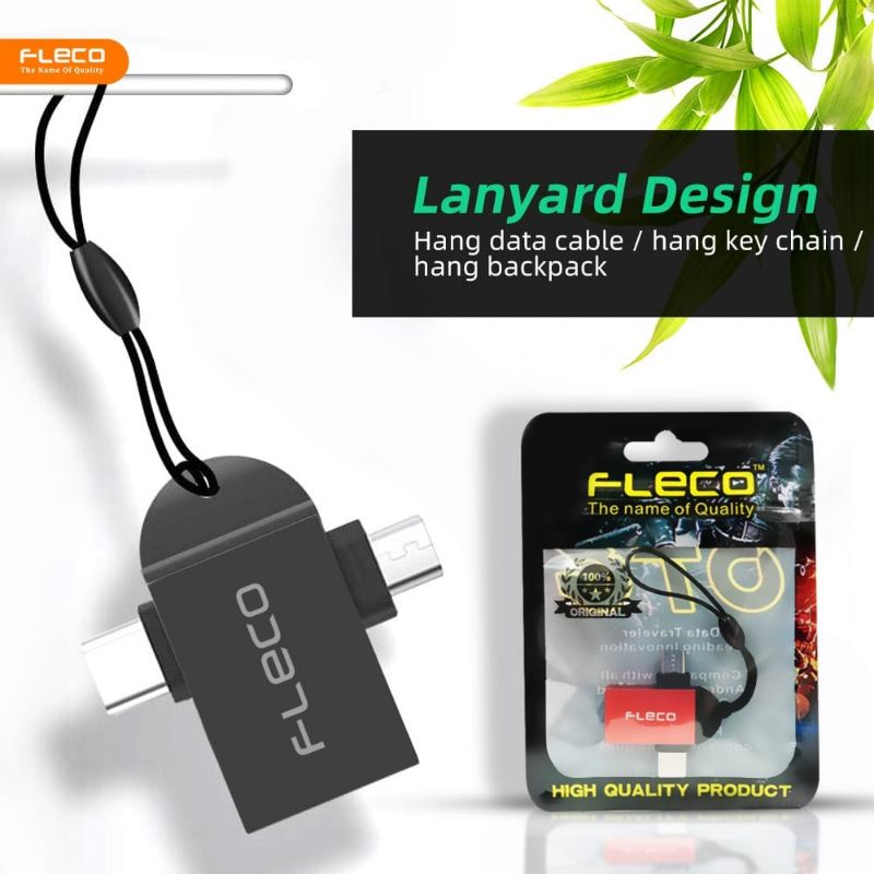 OTG FLECO 2IN1 ORIGINAL Micro Type C metal multi usb High speed Fast Transfer Data Premium Quality H