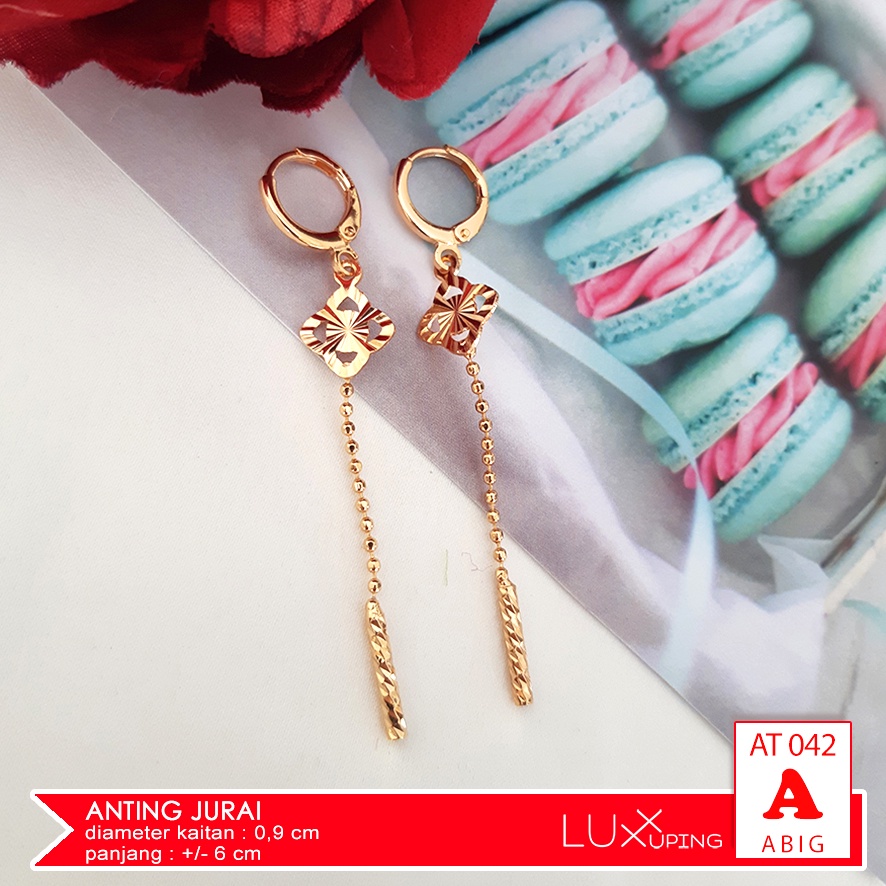 AT 042 Anting Ring Wanita Perhiasan Wanita Lapis Emas 18K Anting xuping Panjang Aksesoris Fashion Murah Luxx Xuping