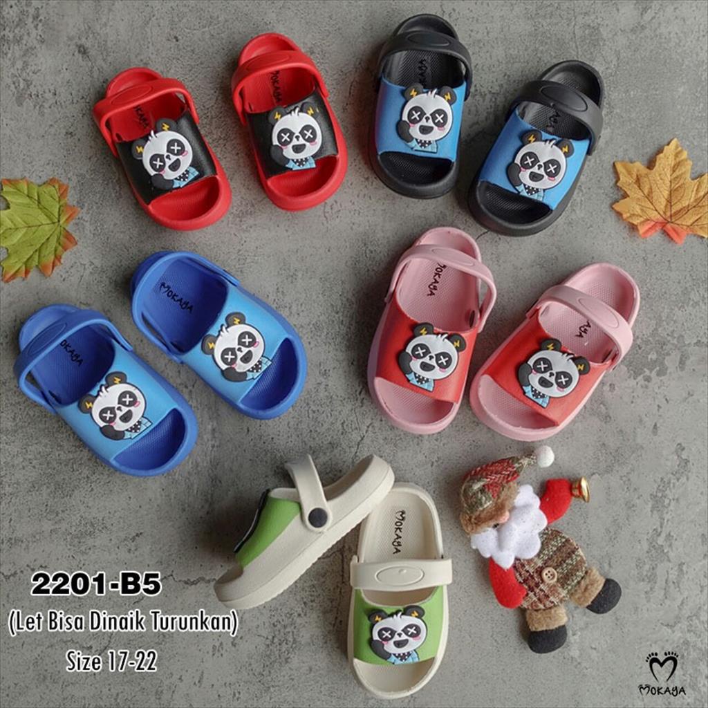 Sandal Let Slop Jelly Anak Baby Cewek Cowok Ban Panda Putih ( Let Bisa Naik / Turun) Cute Lucu Cantik Keren Kekinian Import Mokaya / Size 17-22 (2201-B5)