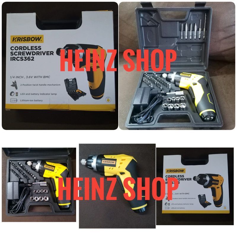 Mesin Bor Obeng Original Krisbow Cordless screwdriver set 37 pcs Obeng Nirkabel Lampu 3.6 v