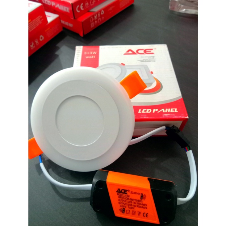 LAMPU DOWNLIGHT LED PANEL ACE INBOW 3+3W PUTIH KUNING