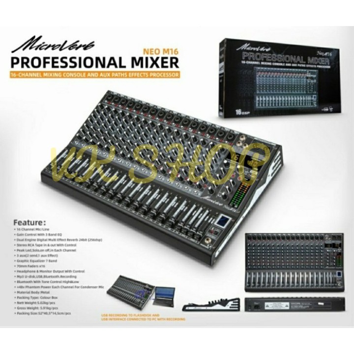 MIXER AUDIO MICROVERB NEO M16 16CH USB-BLUETOOTH RECORDING-SOUND CARD