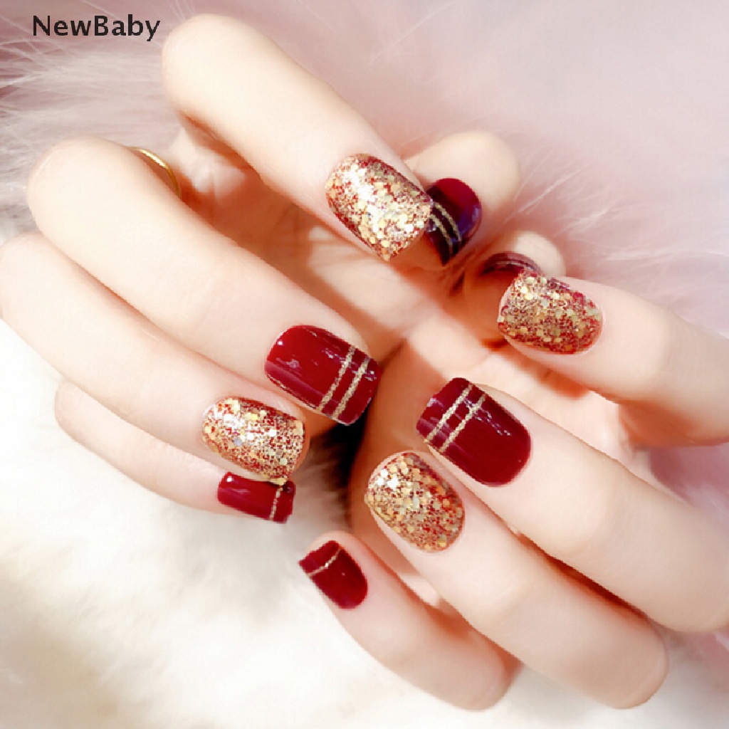 NewBaby 24pcs Fake Nails Art Tips Nail False Full Cover Manicure Decor Back With Glue ID