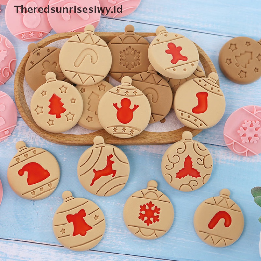 # Alat Rumah Tangga # 10pcs / Set Stempel Embosser Pemotong Fondant Kue Kering Bentuk Bulat Desain Pohon Natal