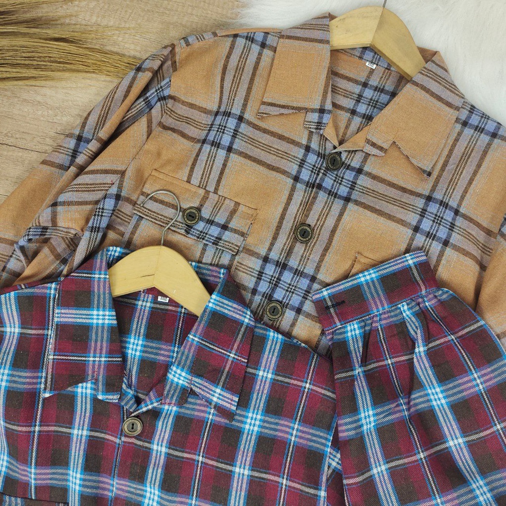 JAKET TARTAN FLANEL JUMBO BIGSIZE OVERSIZE CROP LD 120 130 140 (COD)