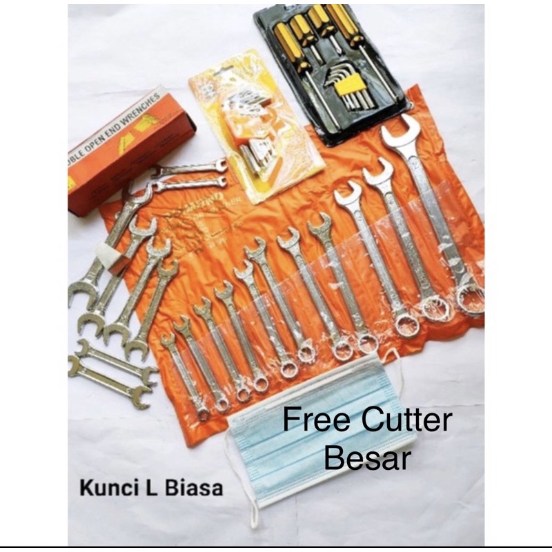 Paket Kunci Ring Pas set + Kunci Pas Set +Kunci L Biasa Pendek+ Obeng set