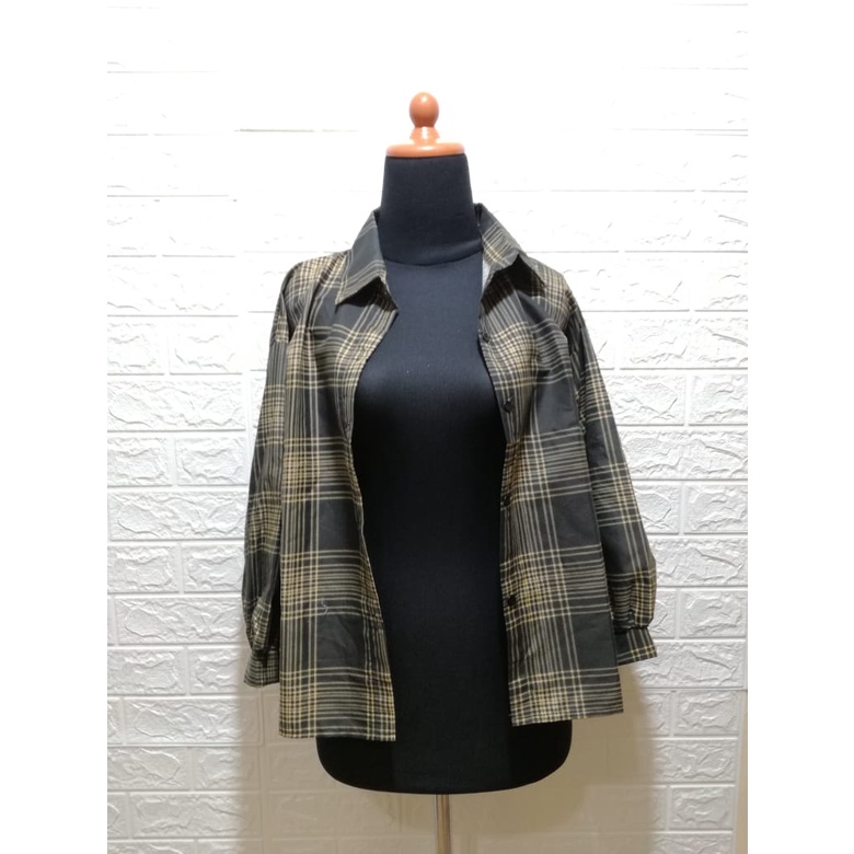 KEMEJA GUILEN OVERSIZE SHIRT BAHAN KATUN KOTAK YANDETH / FIT TO XL-HITAM