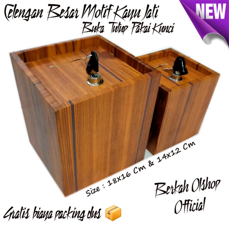 Terlaris - Celengan Karakter Motif Serat Kayu (BESAR) Pakai Kunci - Kado Ulang Tahun