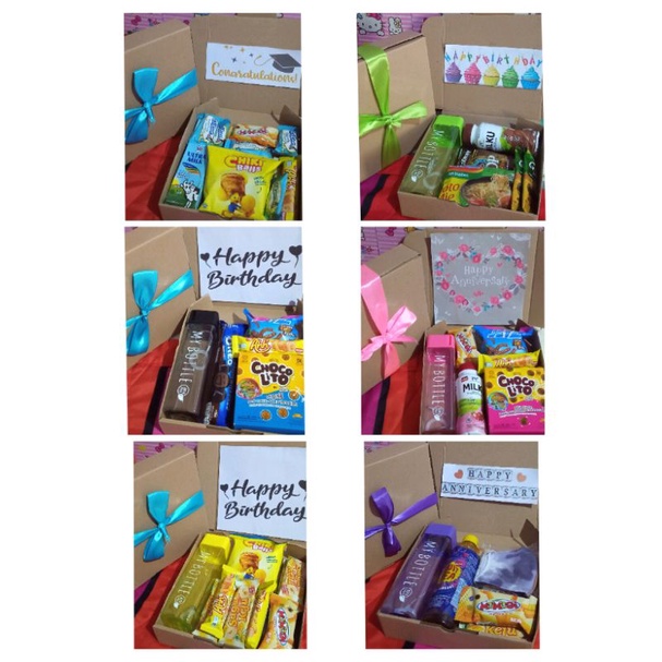 

Snack box/hampers/hadiah ulang tahun, anniversary, barang ready (hampers termurah)