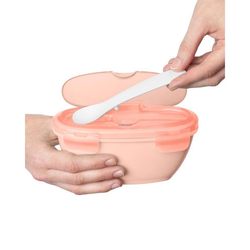 Skip Hop Easy Serve Travel Bowl &amp; Spoon Mangkok Bayi - Teal / Coral