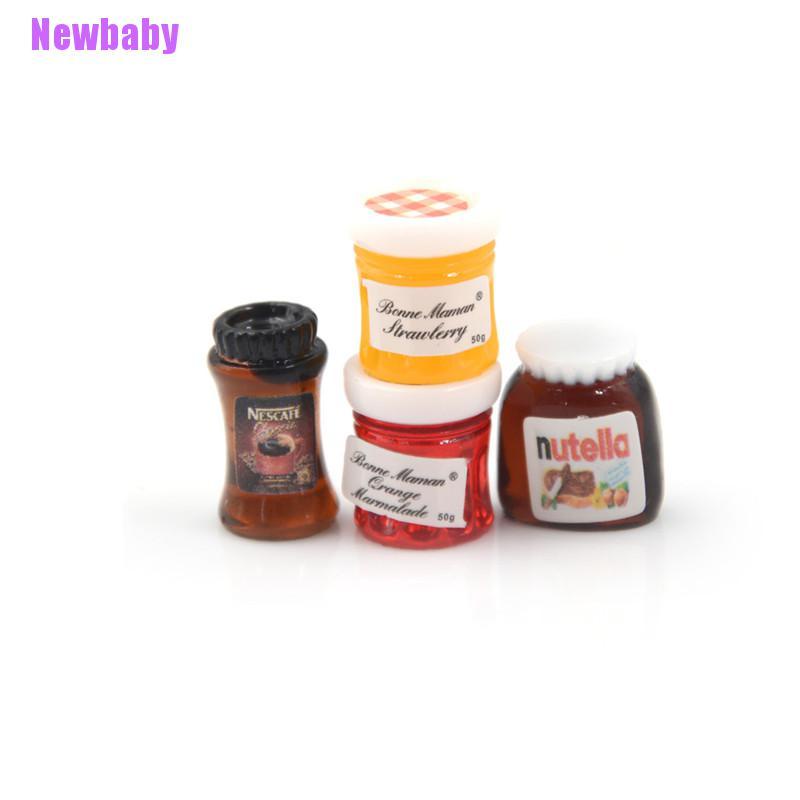 Newbaby 4pcs / set Mainan Miniatur Toples Selai / Kopi Skala 1: 12 Untuk Dekorasi Rumah Boneka DIY