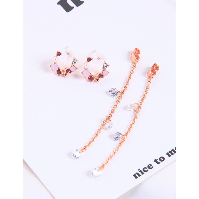 LRC Anting Tusuk Fashion Flower Pearl Crystal Shell Earrings D09854