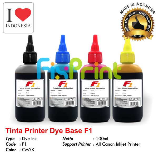 Tinta Botol Dye Base F1 100ml Refill Cartridge Printer Canon IP2770 TS307 MP287 MG2570 E400 MX497 MG2577 MG2577s