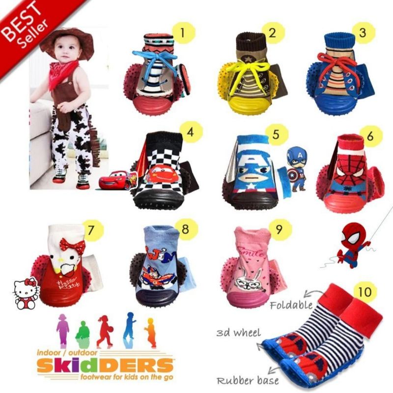 3D PILIH MOTIF CUCI GUDANG SKIDDERS sepatu karet kaos kaki anak karet prewalker bayi murah