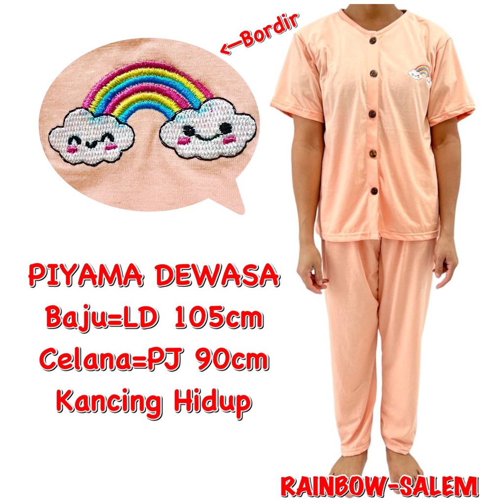 (1 KG MUAT 3 STEL) BAJU TIDUR DEWASA PEREMPUAN PIYAMA KAOS CP KANCING BORDIR