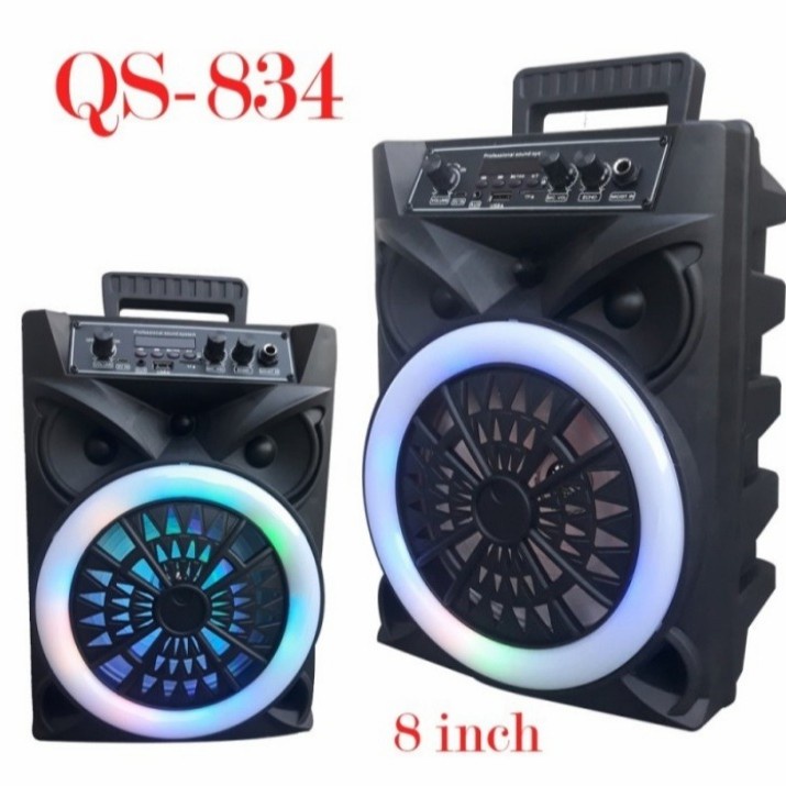 COD SPEAKER BLUETOOTH PROTABLE 8 INCH KIMISO QS-834 PLUS MIC KARAOKE X-BASS + REMOTE / SPEAKER SALON AKTIF KIMISO QS-834 / SPEAKER KARAOKE 8 INCH KIMISO QS-834