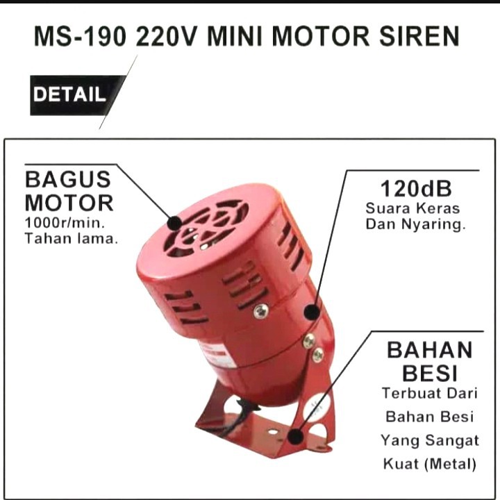 Mini Sirine Motor Sirene MS 190 Alarm Siren 220 Volt Motor Alarm