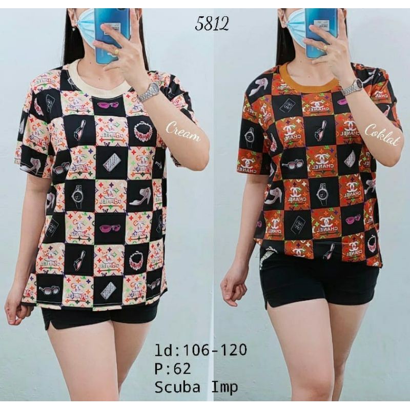 kaos wanita / kaos wanita import / atasan chanel kotak fashion / size XL