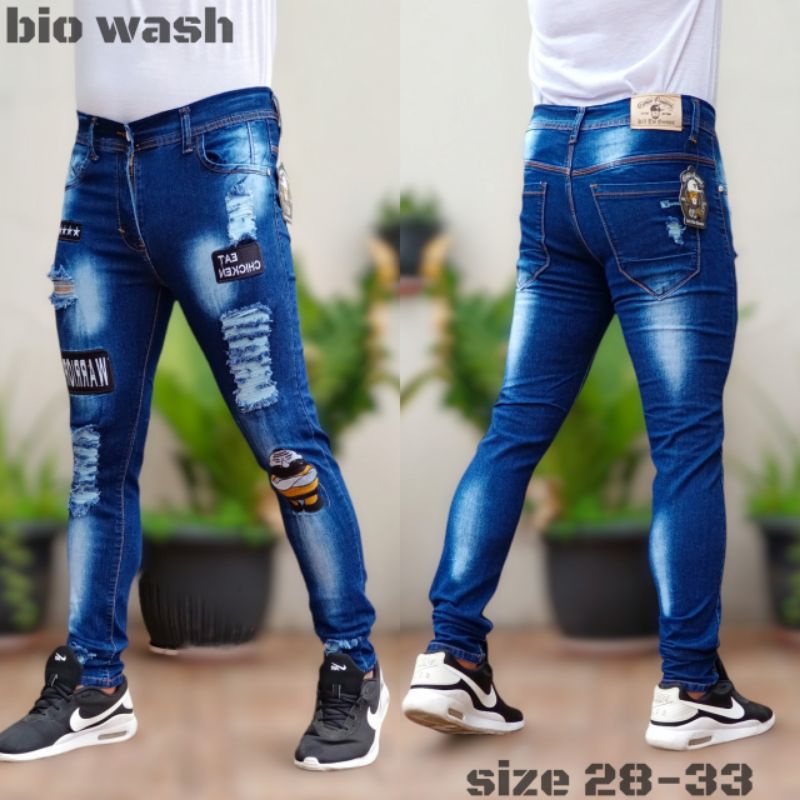 AMR Celana Pria Jeans Bikers Sobek Ripped