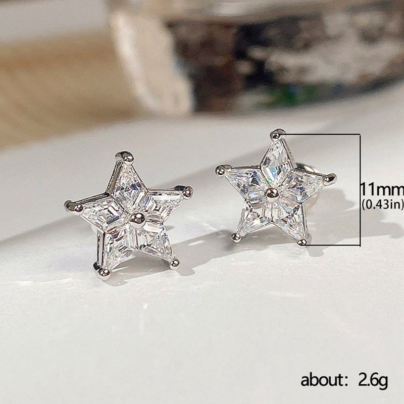 Anting Stud Kristal Cubic Zirconia Bentuk Bintang Warna Silver Untuk Wanita