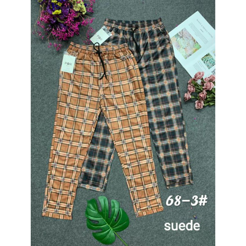 CELANA PANJANG WANITA KOTAK BAHAN SUEDE IMPORT