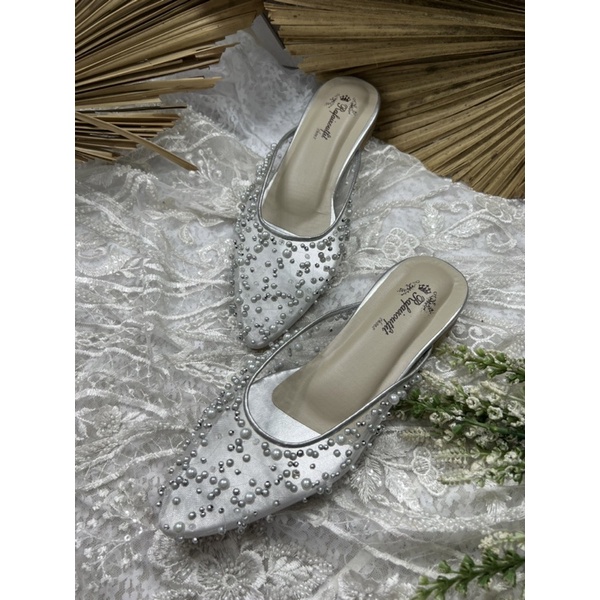 flatshoes Rafaizoutfit wanita binara silver tanpa hak