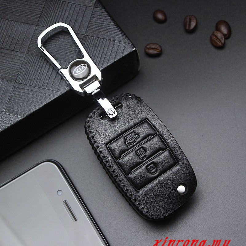 Casing Kunci Mobil KIA Forte / Forte Koup Keyless 4 Tombol Bahan Kulit