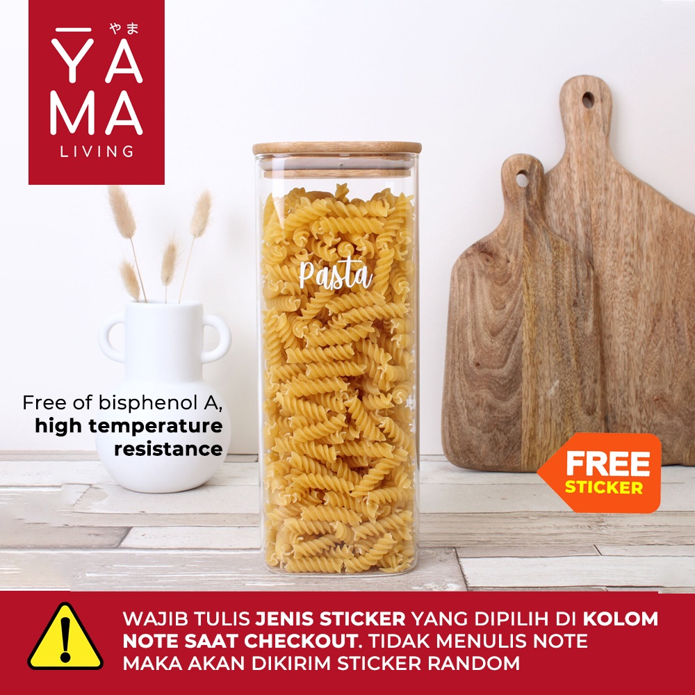 YAMA DASHI Glass Bamboo Jar Toples Pasta Spaghetti Kedap Udara Kaca Tempat Bumbu Dapur 2000 1300 ml