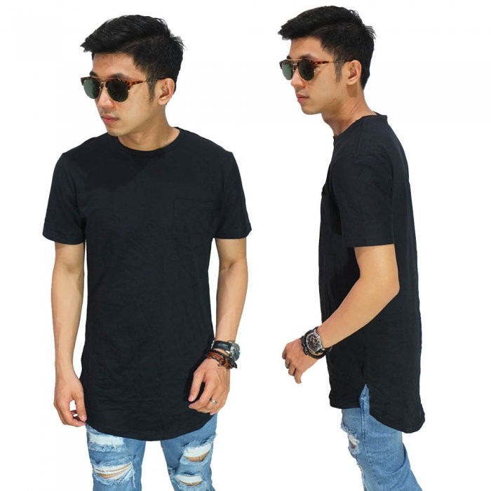 Kaos Pria Longline SWAG HIP HOP T-Shirt Basic Polos Hitam
