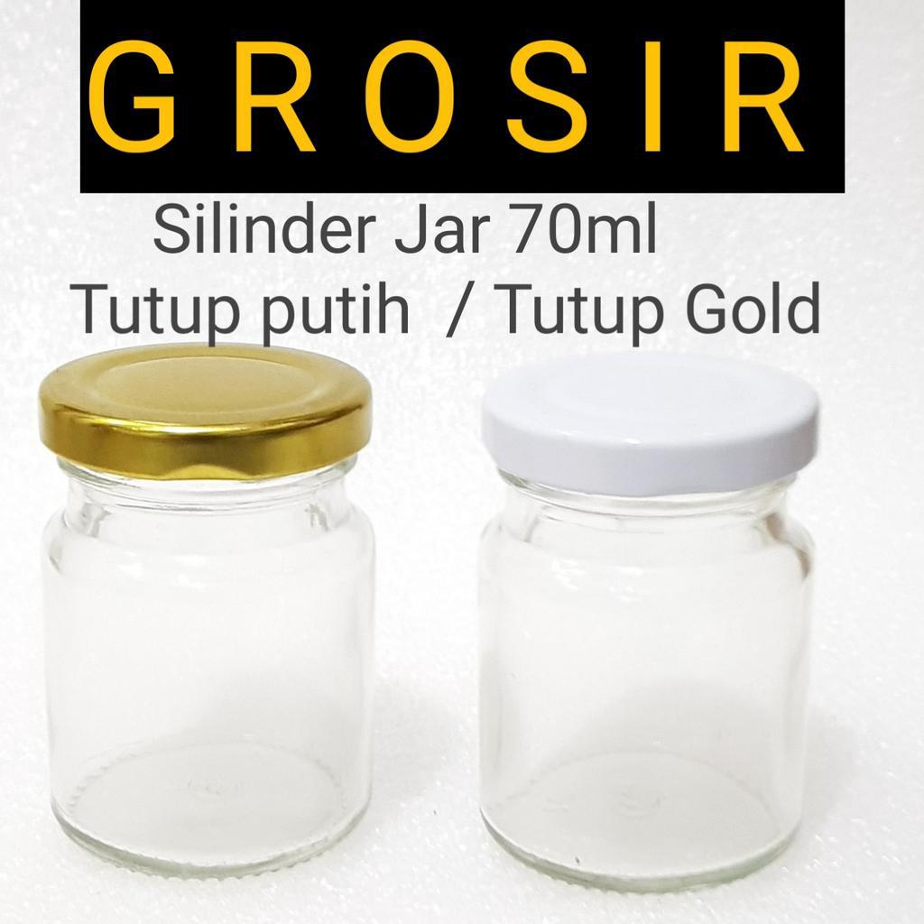 70 ml botol silinder kaca  + tutup GOLD Baru / tutup GOLD  / Botol kaca jar 70 ml / Botol Silinder 70 ml kaca + tutup gold / Botol toples jar 70ml