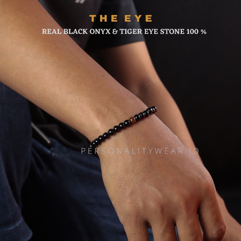 Gelang Tasbih Batu Permata Kristal Black Onyx Tiger Eye ASLI Alam Natural ORIGINAL - THE Eye