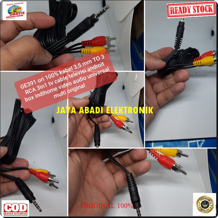 G391 Kabel GAMBAR 3.5 mm TO 3 RCA 3in1 tv cable televisi androit box indihome video audio universal multi G391  Bisa dipakai segala gadget yg menggunakan kabel jenis ini  kabel ini di gunakan untuk pemakaian android box menggunakan TV tabung non