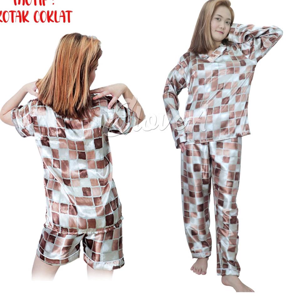♞ BAJU TIDUR CEWEK SATIN SILK TANGAN PANJANG & PENDEK / PIYAMA WANITA SATIN SILK / BAJU TIDUR SATIN