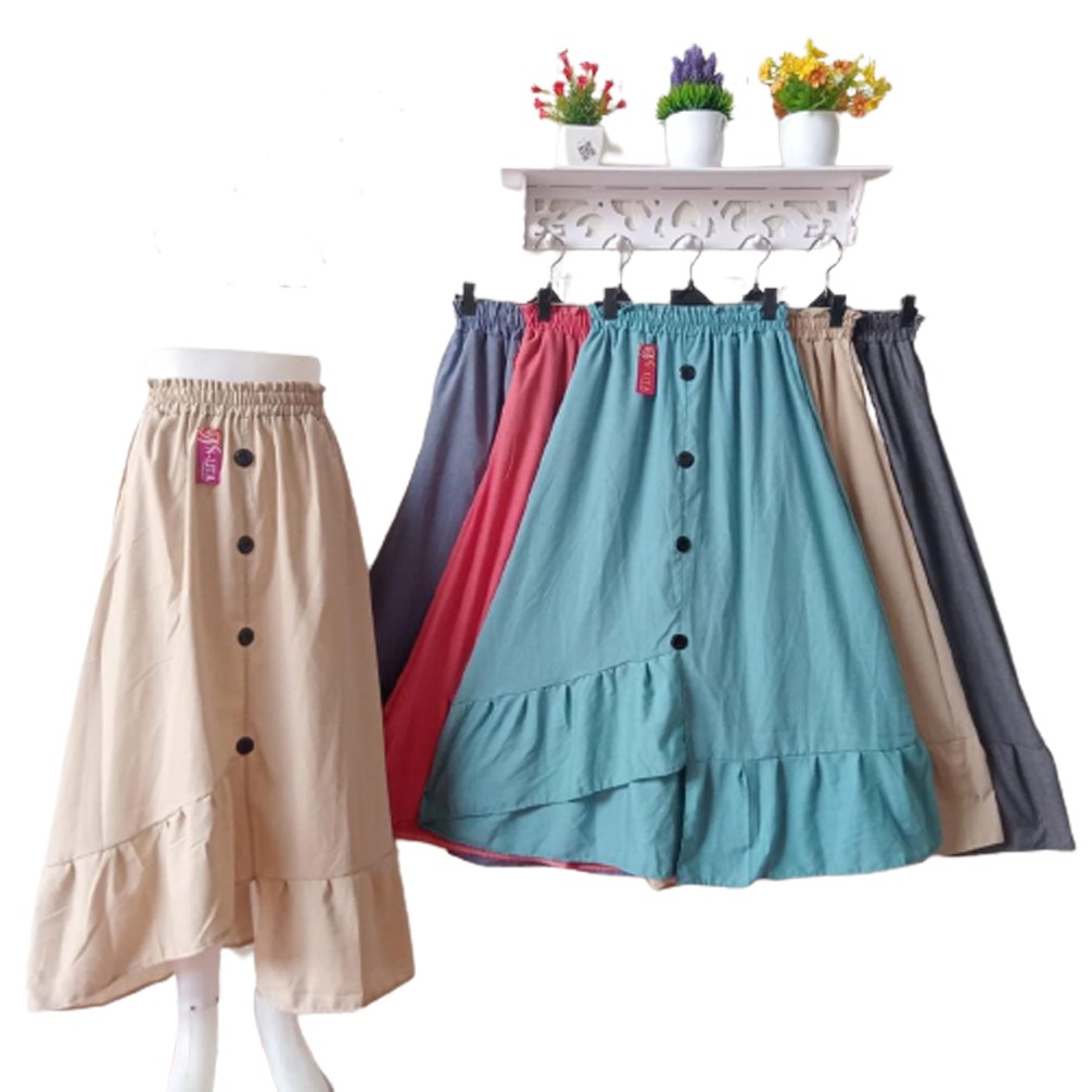 Rok Renda kancing/Rok Renda panjang/Bawahn Rok Panjang Renda Wanita/Bahan Rok Katun