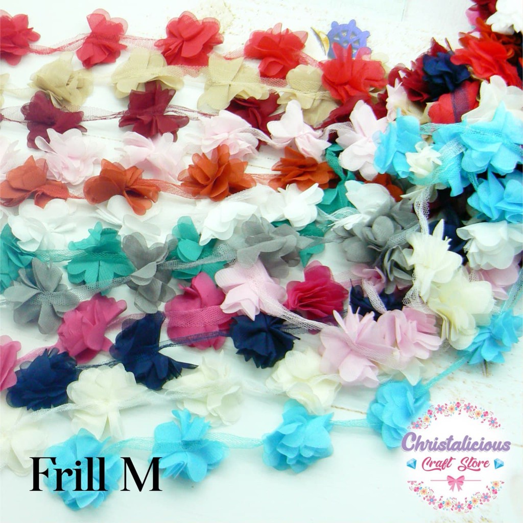 Bunga Frill Bunga organza Bunga satin bunga aplikasi handmade size M ukuran 5,5 cm